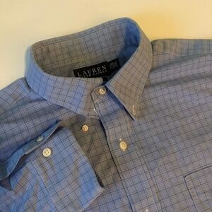 Lauren Ralph Lauren Non Iron Blue Micro-Check Button-Down Dress Shirt, Men's Siz